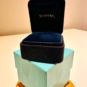Tiffany Brown Velvet Ring Box with Deep Blue Inner Fabric and Signature Blue Box